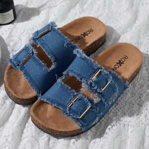 NWOT Denim Frayed Sandals